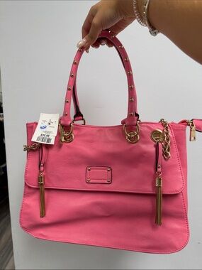 Gold-Accent Pink Studded Tote Handbag